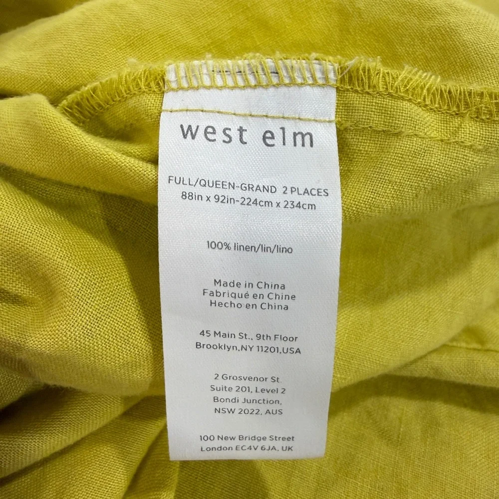 West Elm Belgian Flax Linen Duvet Cover Full Queen Citron Yellow 88x92 Duvet